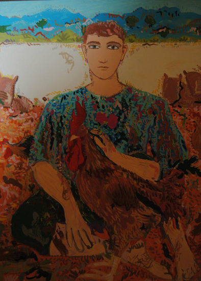 TRISTICITE Y EL GALLO Oil Canvas Figure Painting