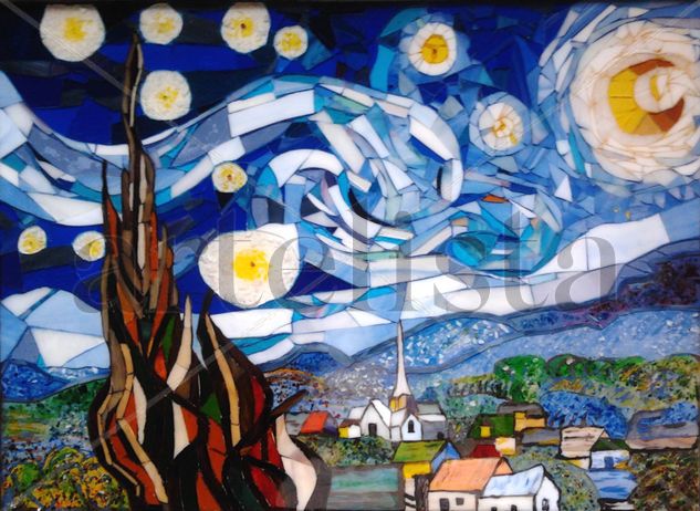 Noche de Estrellas (Van Gogh), Versión en Mosaico de Vidrio Mixed media Panel Landscaping