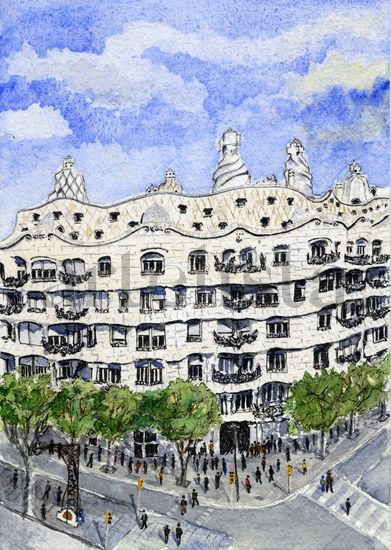 Casa Milá - La Pedrera Acuarela Papel Paisaje