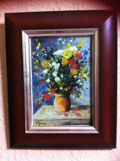 Jarron  florero Oil Panel Floral Painting