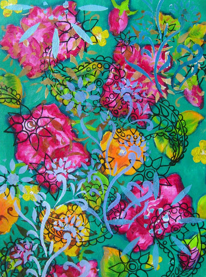 SERIE FLORAIS Acrylic Textile Floral Painting