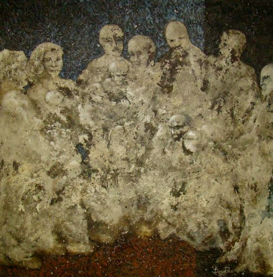 Presentación de los Infantes Toló y Mara ante la corte del enano Guachicuta Mixed media Canvas Figure Painting