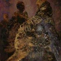 Alondra. Gendarmes en ronda tras tu oscura sombra Mixed media Canvas Figure Painting