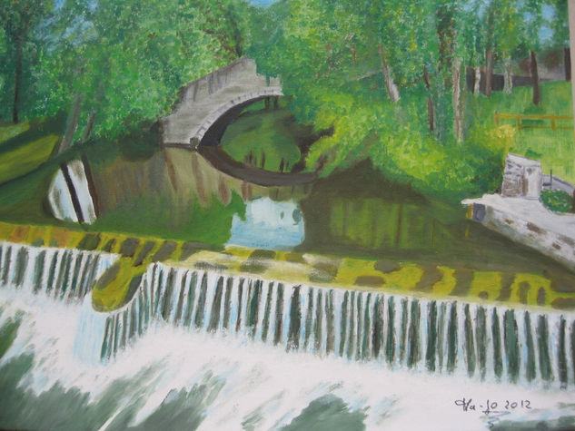 Pequeña reserva de agua en un riachuelo Oil Canvas Landscaping