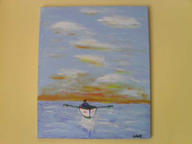 barca solitaria Acrylic Canvas Marine Painting