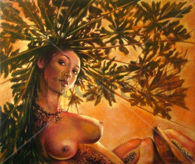 Reina de la papaya Media Mixta Lienzo Desnudos