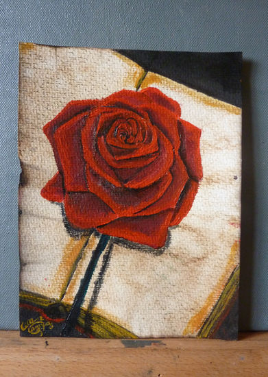 El libro y la rosa Acrylic Card Floral Painting