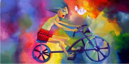 ciclista bohemio Acrylic Canvas Figure Painting