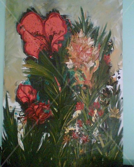 NEGROS ENE L JARDIN Oil Canvas Floral Painting