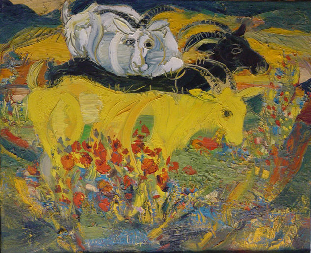 cabras en primavera Oil Canvas Landscaping