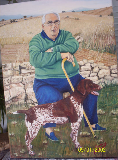 anciano con perro Oil Canvas Landscaping