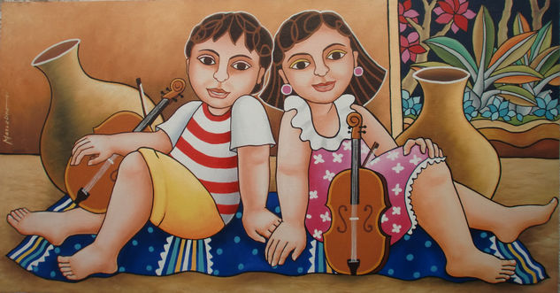 niños musicos Acrylic Canvas Figure Painting