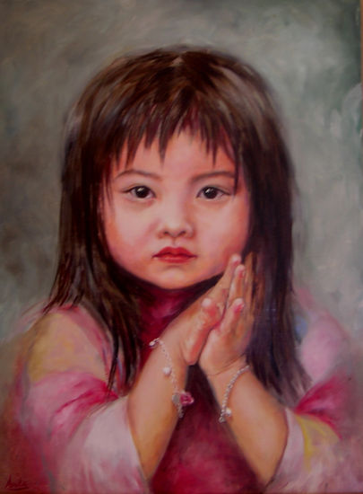 niña oriental Oil Panel Portrait