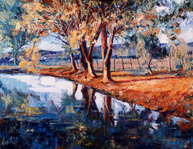 El estanque en otoño Oil Canvas Landscaping