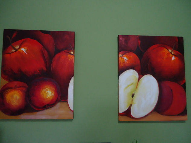 diptico manzanas Oil Canvas Still Life Paintings