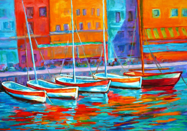 Barcos en la rada Oil Canvas Landscaping