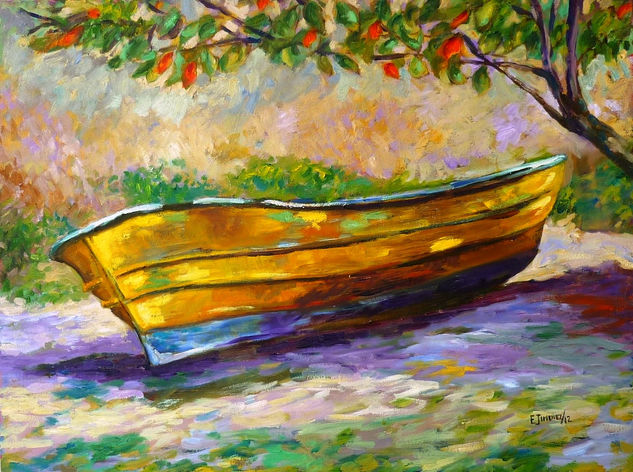 Barco junto al arbol Oil Canvas Landscaping