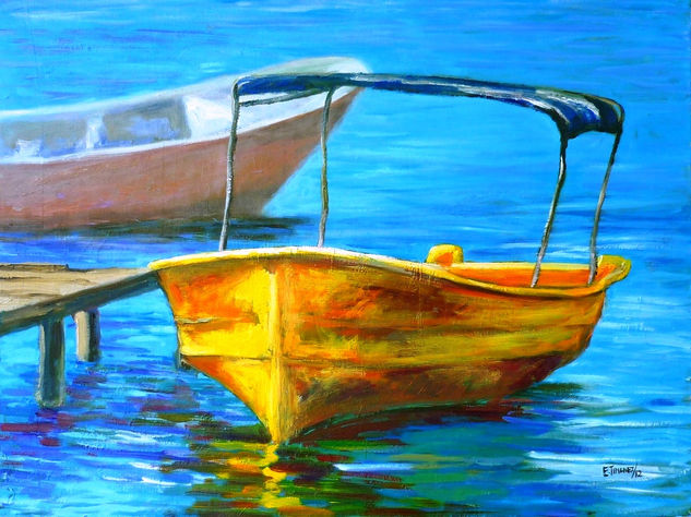 Barcos en el muelle Oil Canvas Landscaping