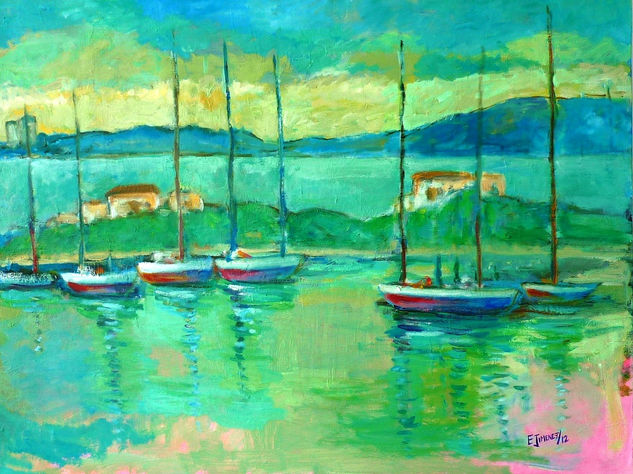 Barcos en la bahia Oil Canvas Landscaping