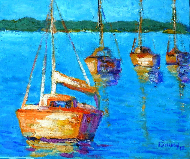 Barcos en la tarde Oil Canvas Landscaping