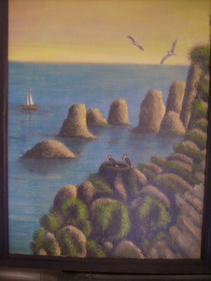 Aguilas pescadoras en la playa de don Camilo Oil Panel Landscaping