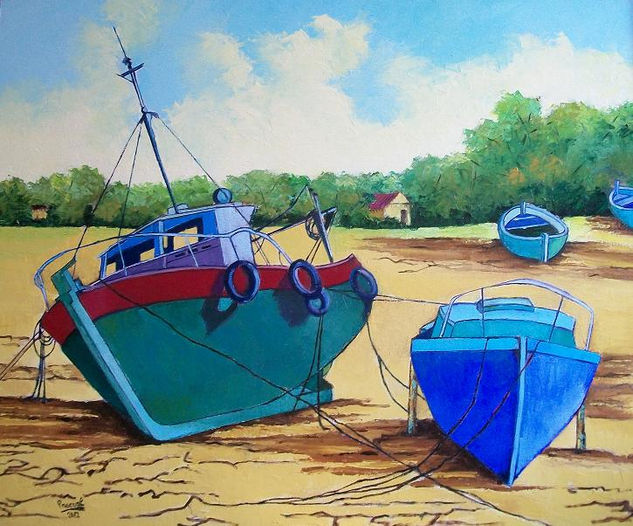 Barcos varados Oil Panel Marine Painting