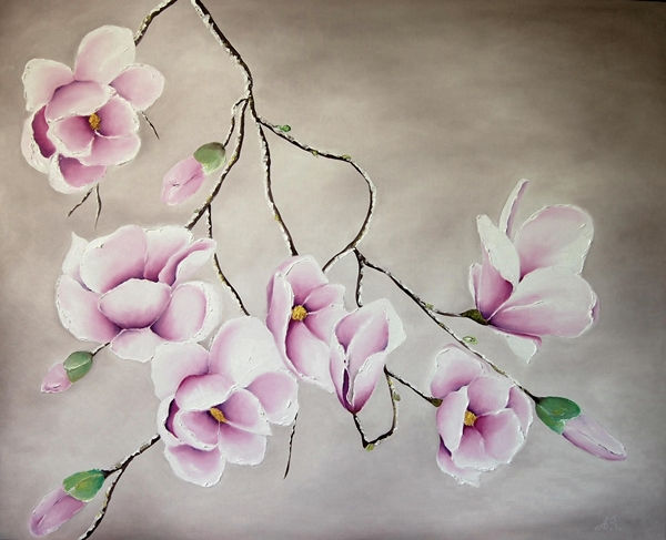 Magnolias I Oil Canvas Floral Painting