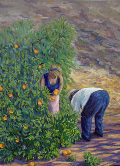 Recogiendo naranjas Oil Canvas Figure Painting