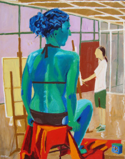 Figura femenina en azul Oil Canvas Figure Painting