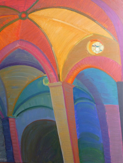 Luces interiores Monasterio Sant Cugat Oil Canvas Others