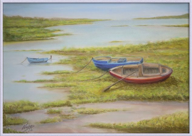 Barcas en la marisma Pastel Paper Marine Painting