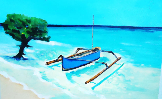 La canoa y la playa Acrylic Canvas Landscaping