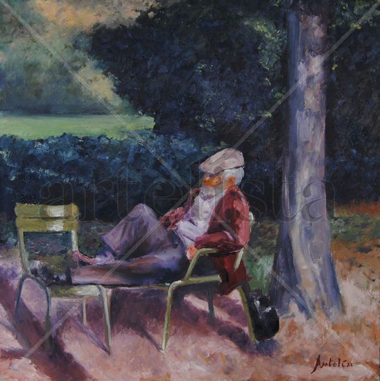 El abuelo Oil Panel Figure Painting