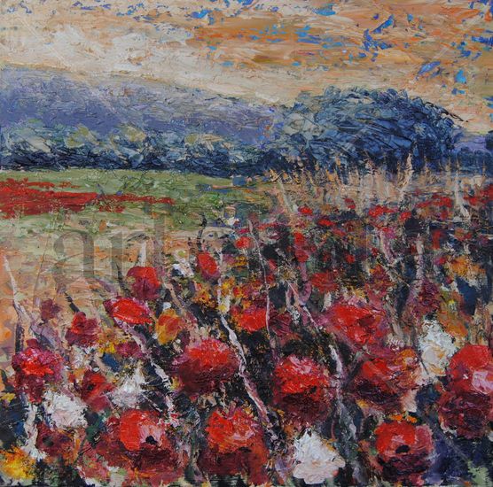 campo de amapolas Oil Panel Landscaping