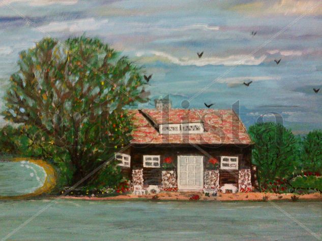 Casa junto al rio Acrylic Canvas Landscaping