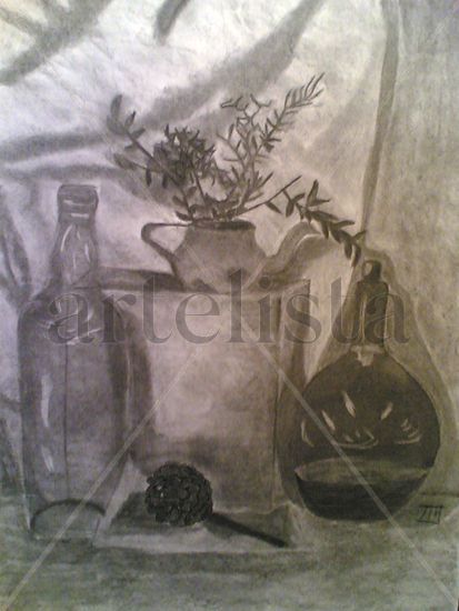 Piña y tetera Graphite Paper Still Life Paintings