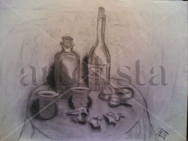 Con ajos secos Graphite Paper Still Life Paintings