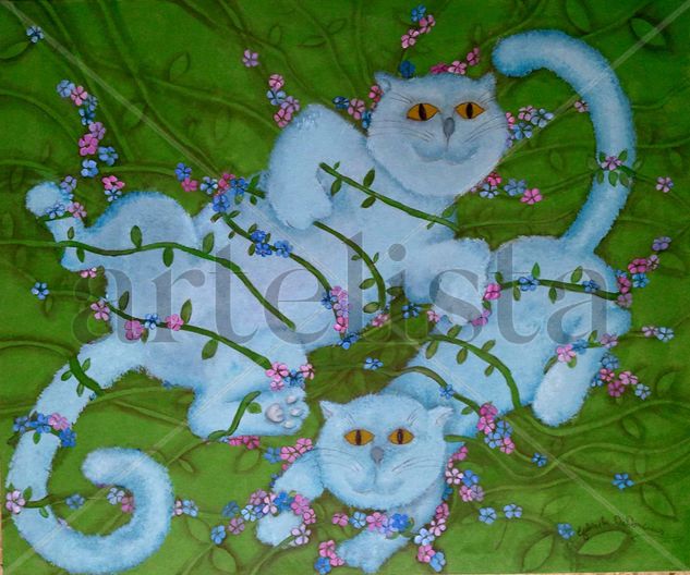 Los Gatos Azules Acrylic Canvas Animals