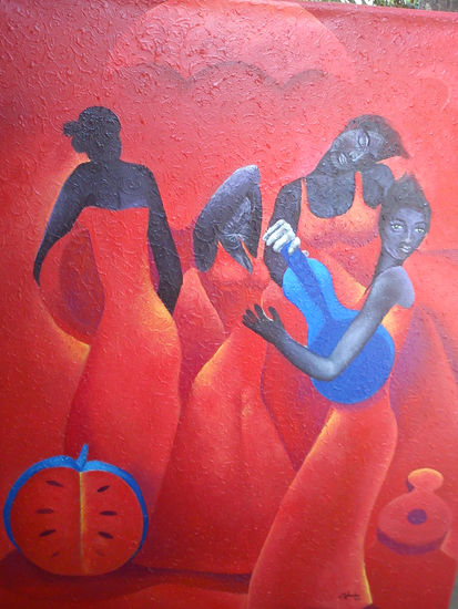 mujeres de rojo Acrylic Canvas Figure Painting