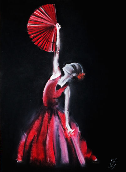 The dacer of Flamenco Pastel Paper Figure Painting