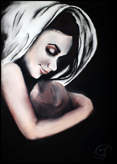 Maternidad Pastel Paper Figure Painting