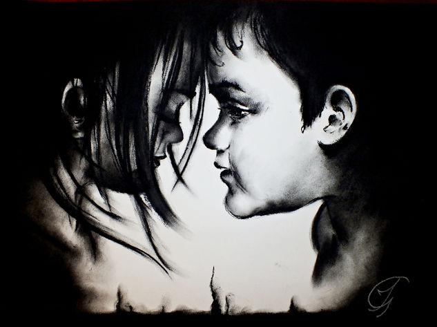 Girl and boy Pastel Paper Figure Painting