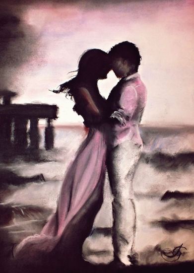 The pink pair Pastel Paper Figure Painting