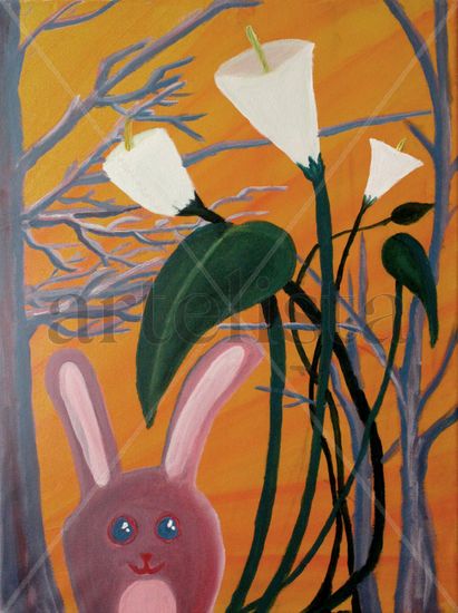 Conejo Rosa Acrylic Canvas Animals