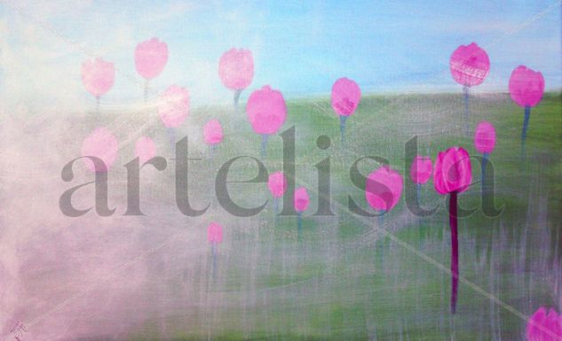 Tulipanes en la niebla Acrylic Canvas Landscaping