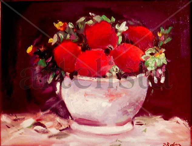 fuente con frutas rojas Oil Canvas Landscaping