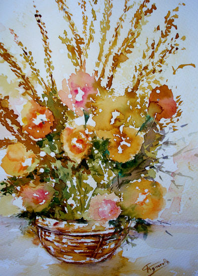 CANASTILLA DE FLORES  SECAS .. Watercolour Paper Floral Painting