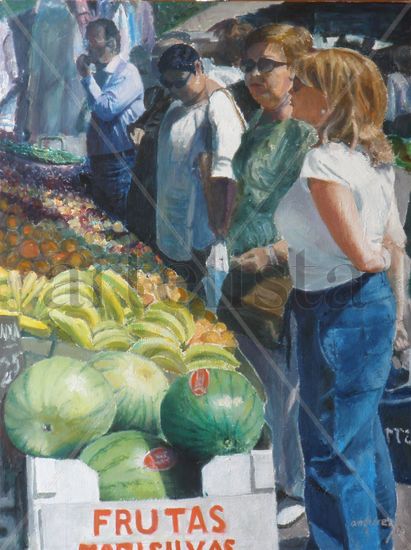 Mercadillo-IV Oil Panel Figure Painting