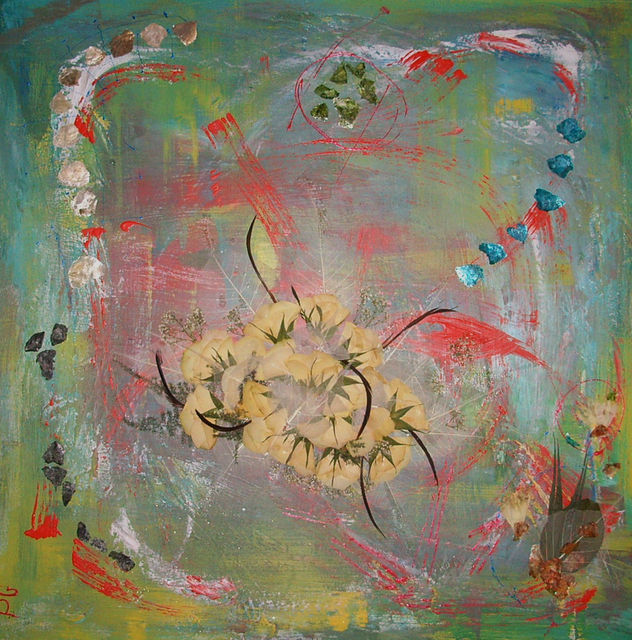 Obra con flores prensadas