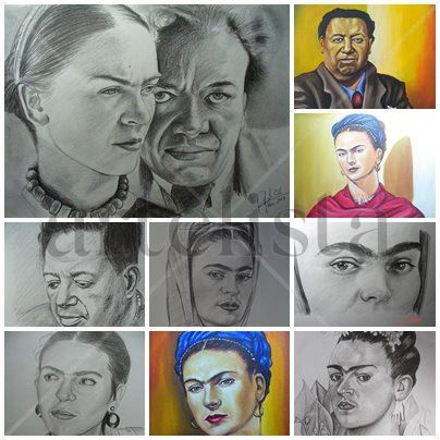 FRIDA KAHLO Y DIEGO RIVERA Oil Canvas Portrait